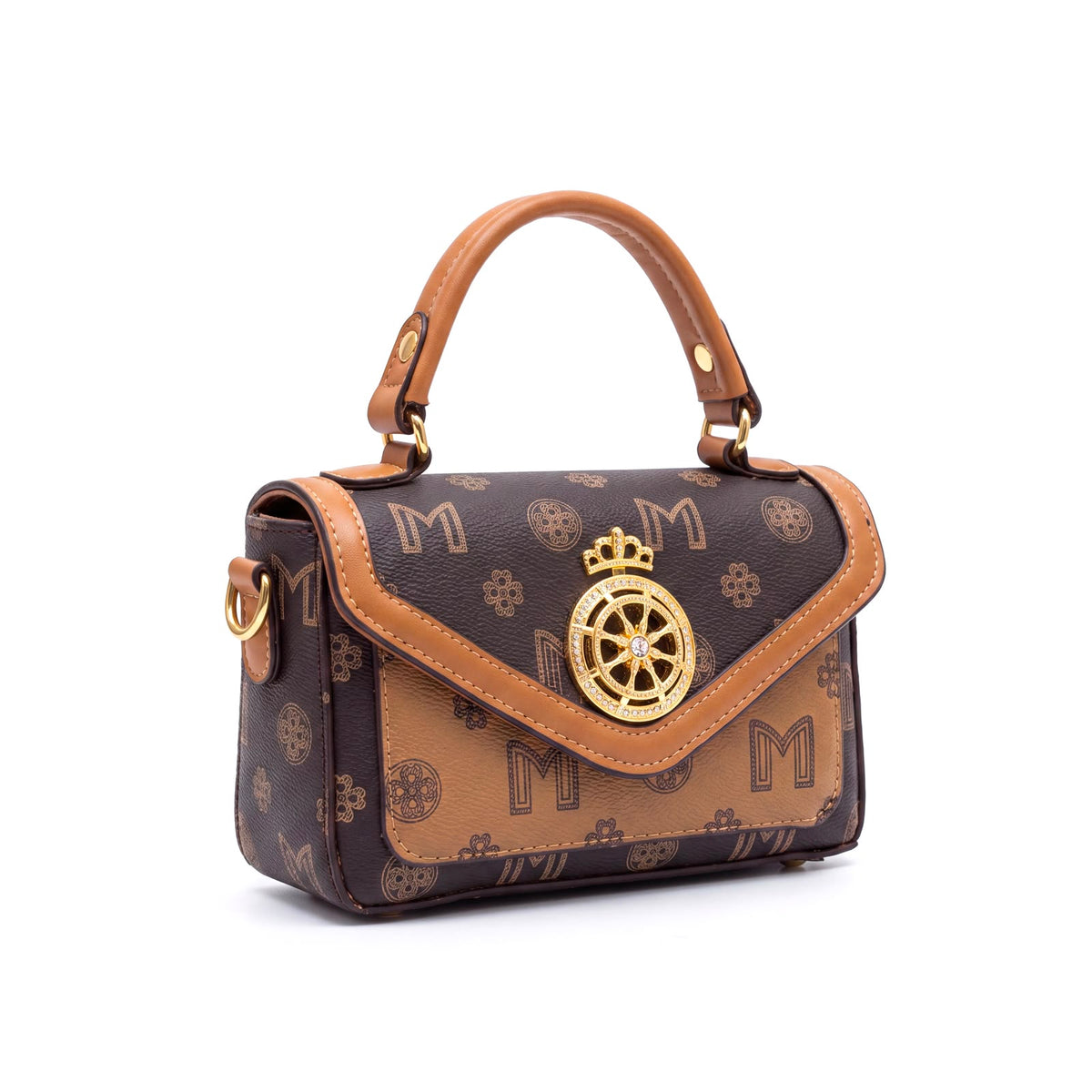 Quilted leather Monogram Print Top Handle Bag with Crown Medallion