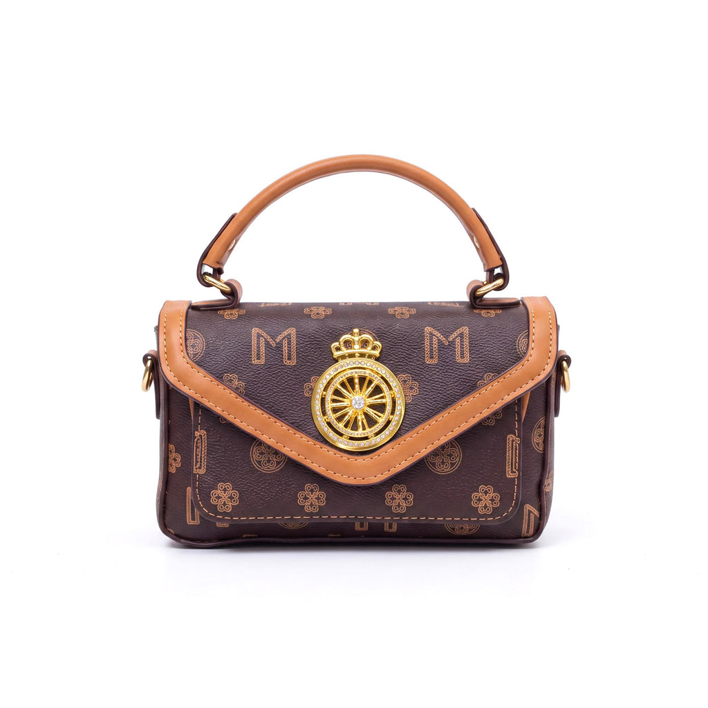 Quilted leather Monogram Print Top Handle Bag with Crown Medallion