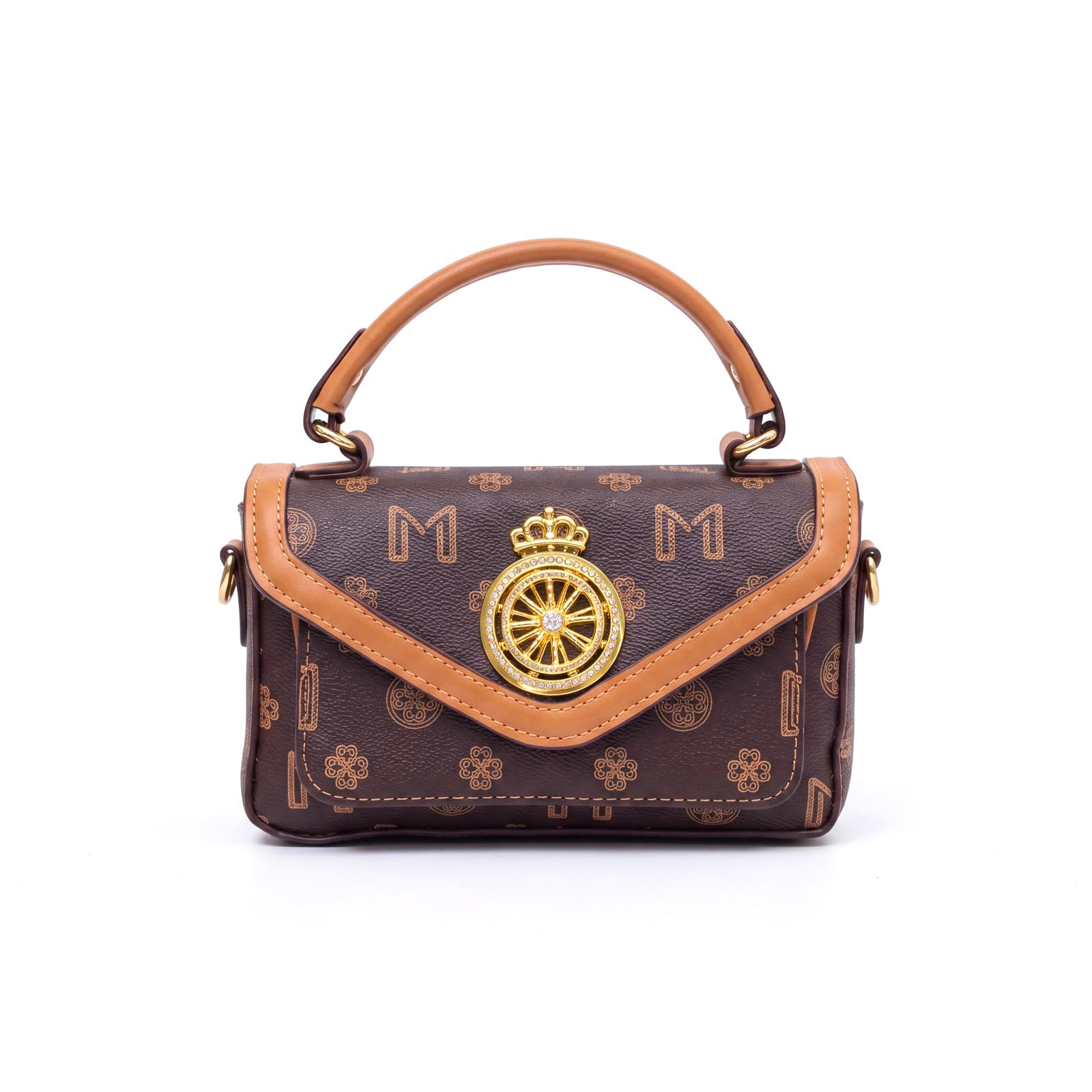 Quilted leather Monogram Print Top Handle Bag with Crown Medallion