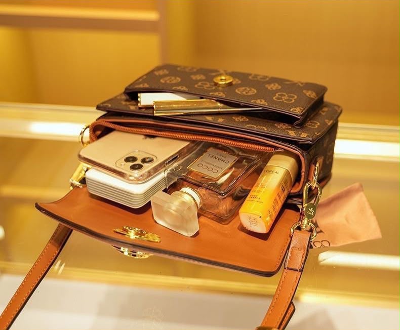 Quilted leather Monogram Print Top Handle Bag with Crown Medallion