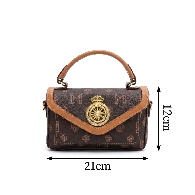 Quilted leather Monogram Print Top Handle Bag with Crown Medallion