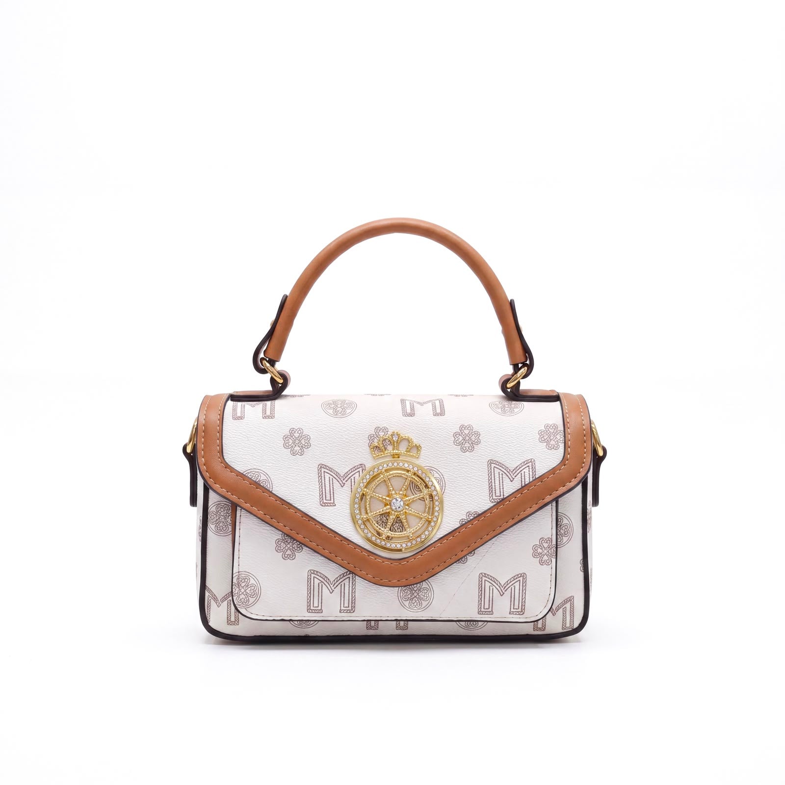 Quilted leather Monogram Print Top Handle Bag with Crown Medallion