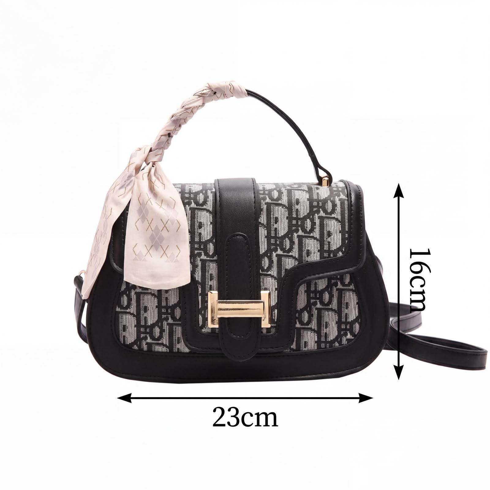Monogram Print Saddle Bag with Twilly Scarf Handle