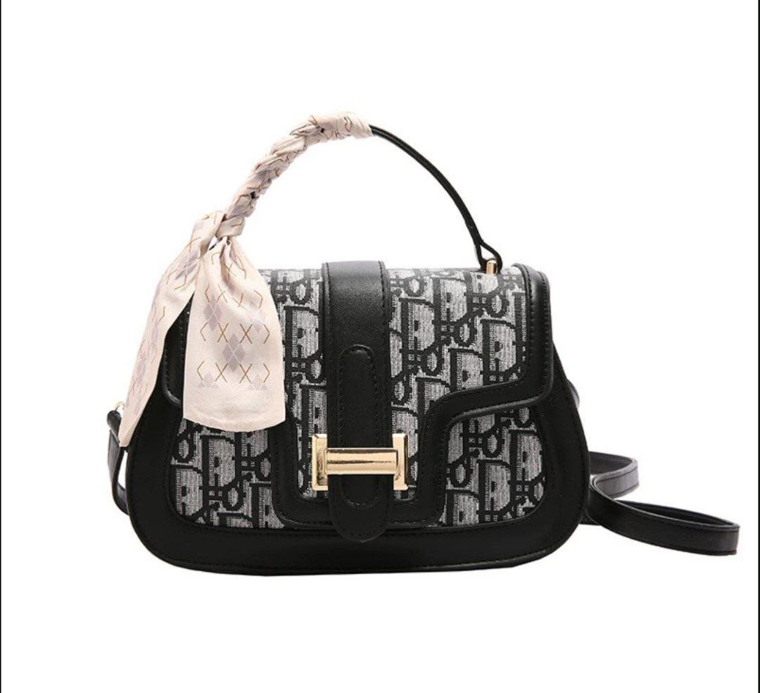Monogram Print Saddle Bag with Twilly Scarf Handle