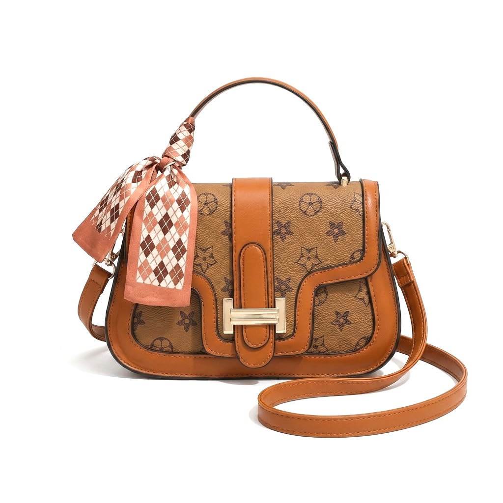Monogram Print Saddle Bag with Twilly Scarf Handle