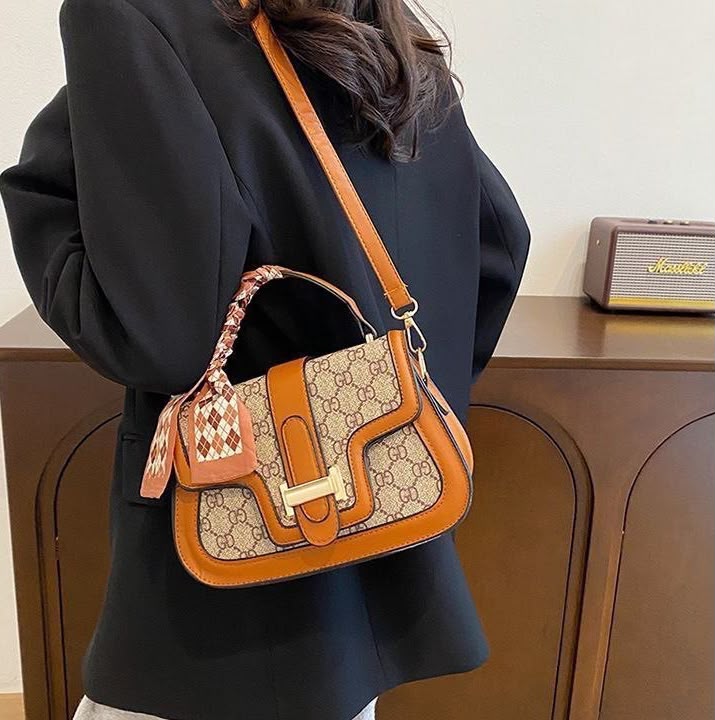 Monogram Print Saddle Bag with Twilly Scarf Handle