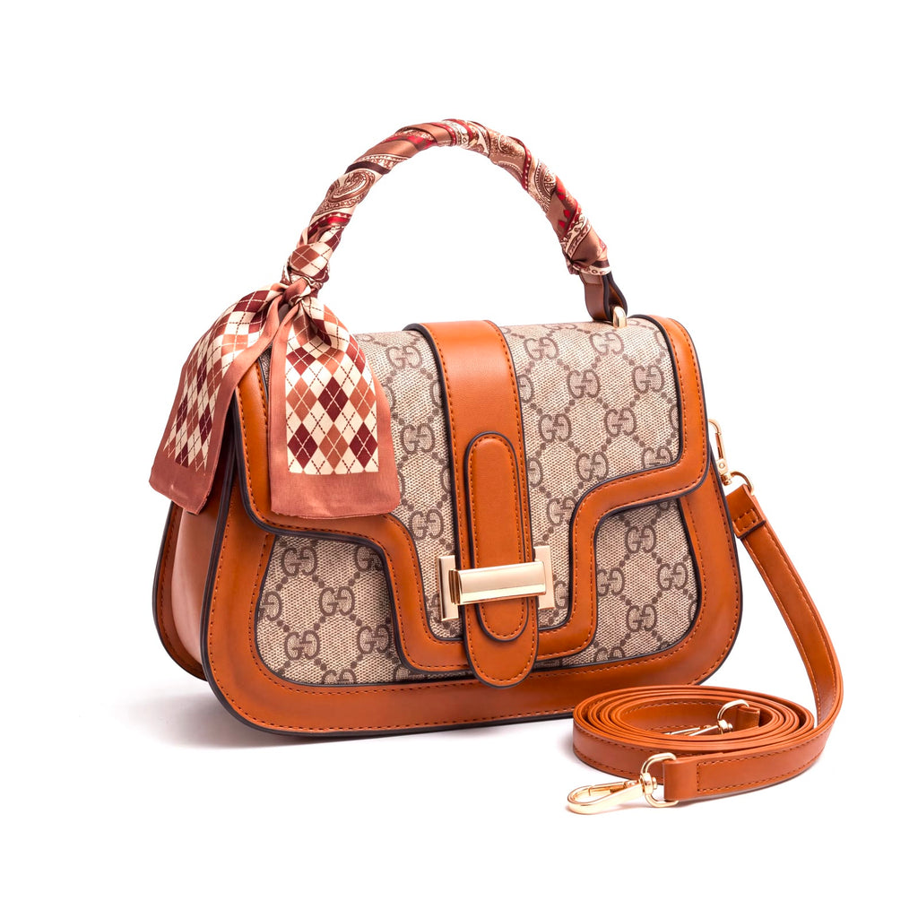 Monogram Print Saddle Bag with Twilly Scarf Handle