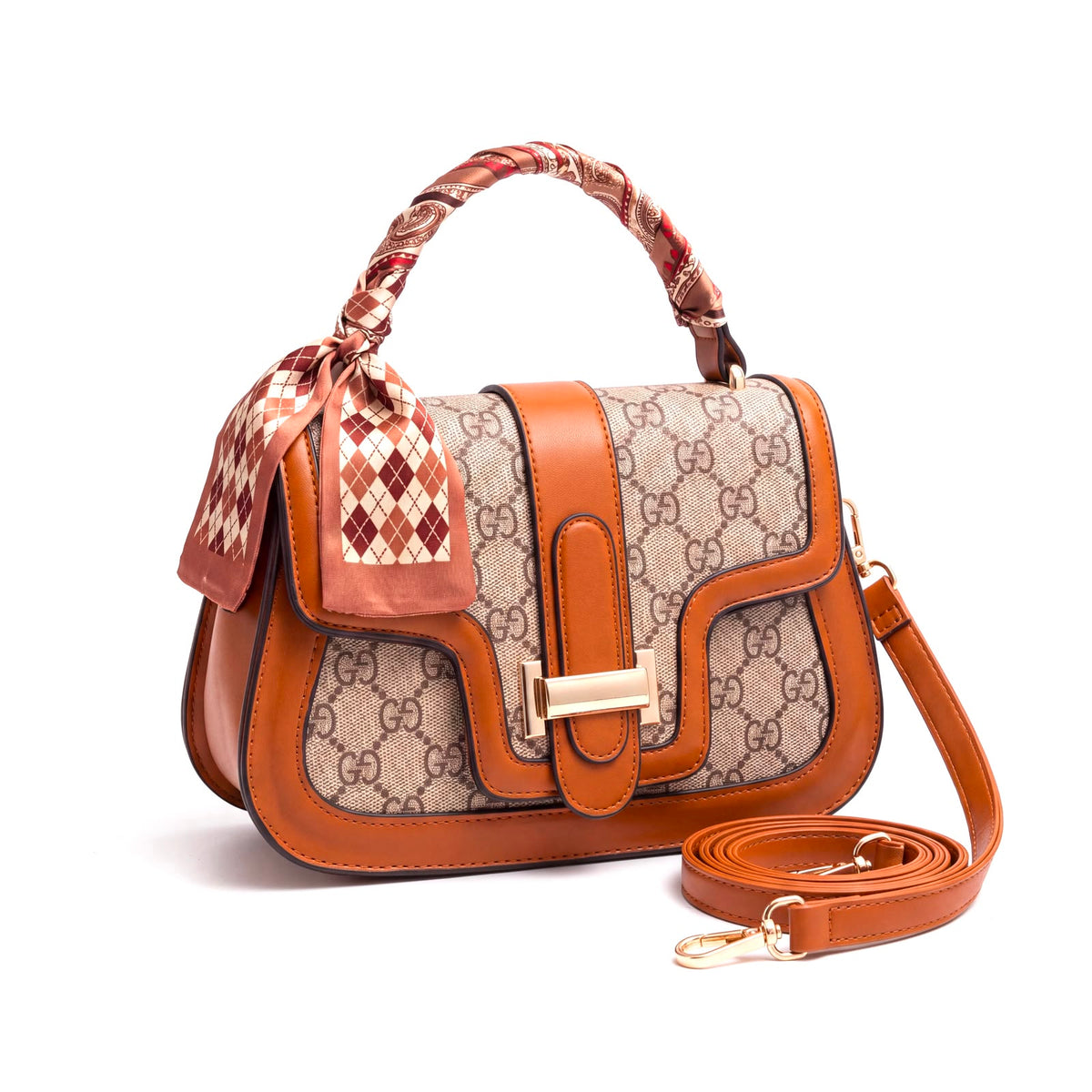 Monogram Print Saddle Bag with Twilly Scarf Handle
