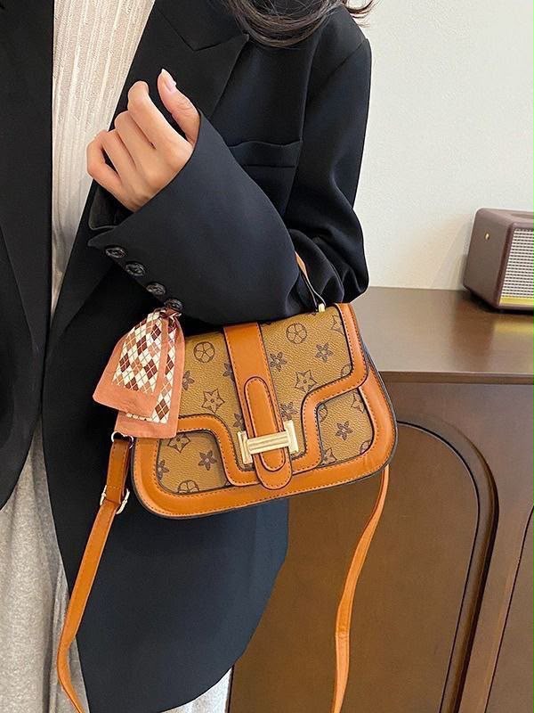 Monogram Print Saddle Bag with Twilly Scarf Handle