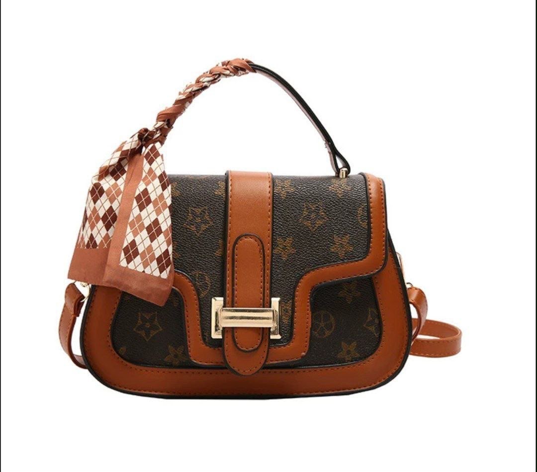Monogram Print Saddle Bag with Twilly Scarf Handle