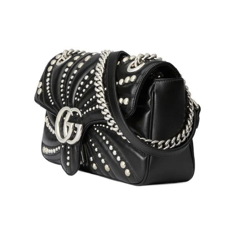 Studded Swirl-Quilted Leather Shoulder/ Cross Bag