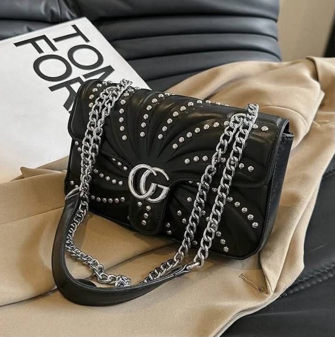 Studded Swirl-Quilted Leather Shoulder/ Cross Bag