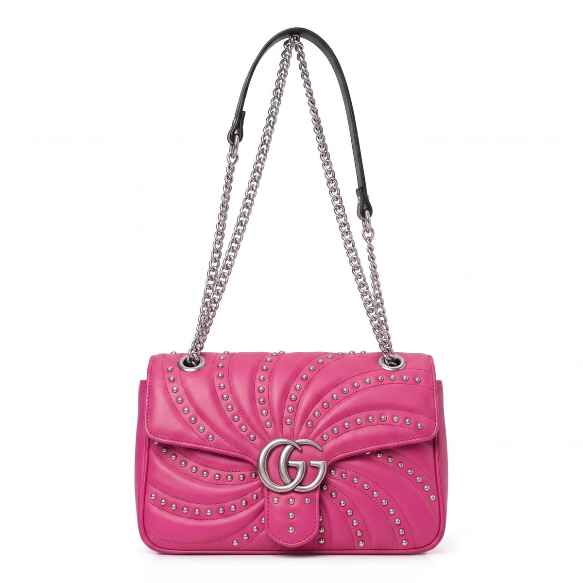 Studded Swirl-Quilted Leather Shoulder/ Cross Bag