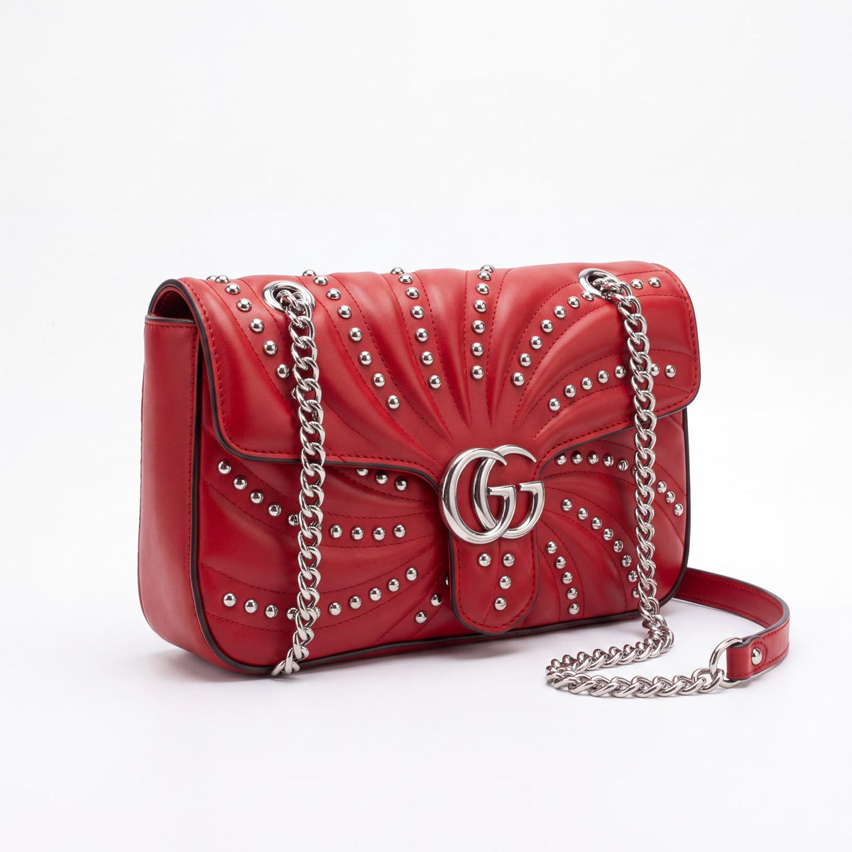 Studded Swirl-Quilted Leather Shoulder/ Cross Bag