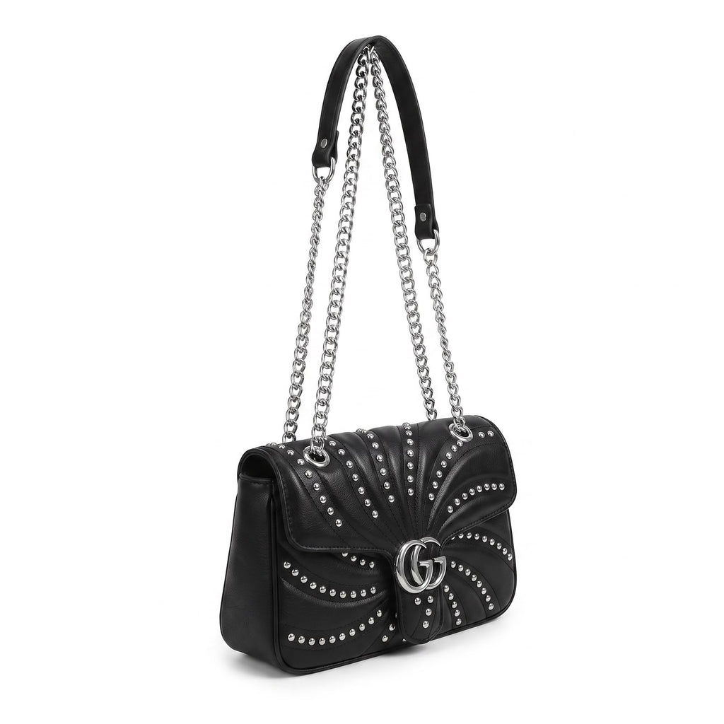 Studded Swirl-Quilted Leather Shoulder/ Cross Bag