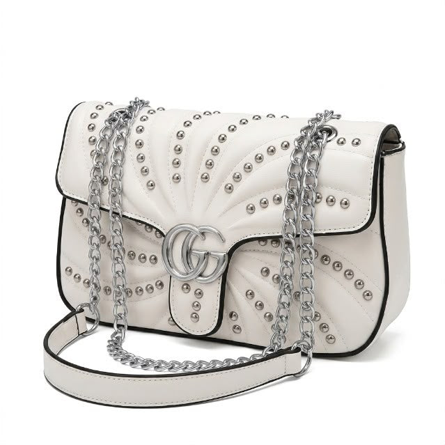 Studded Swirl-Quilted Leather Shoulder/ Cross Bag