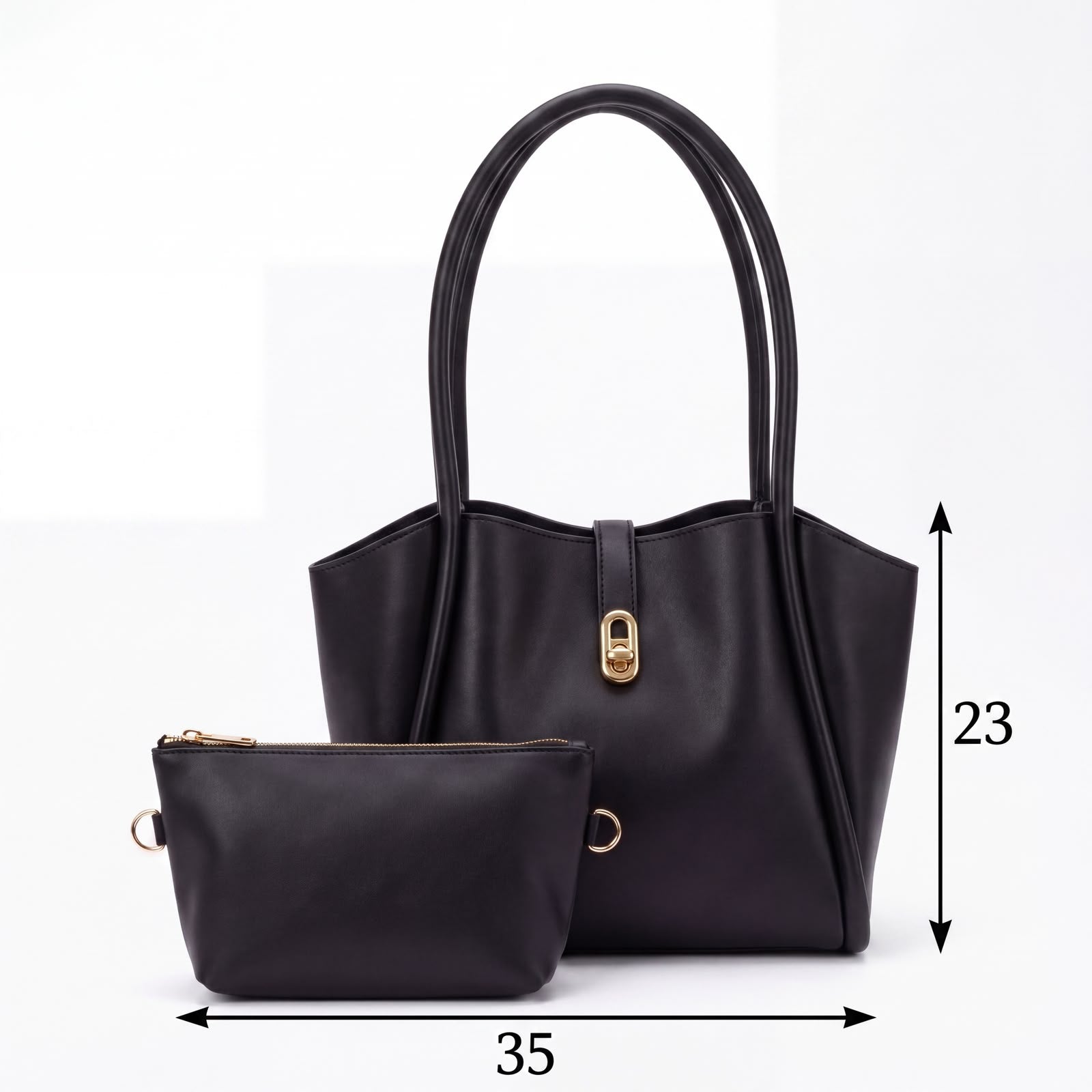 Leather Structured Tote Bag with Matching Pouch